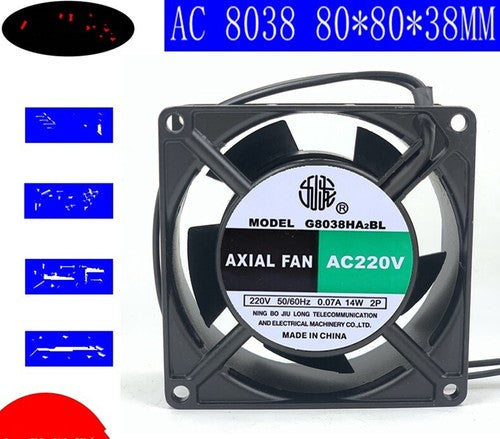 1 PCS JIU LONG Fan G8038HA2BL AC 220V 8038 8CM 2 Wire cooling fan Aluminum frame