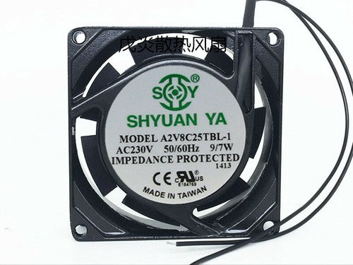 1 PCS SHYUAN YA Fan A2V8C25TBL-1 AC 230V 9/7W 8cm 8025 2 Wire Aluminum frame