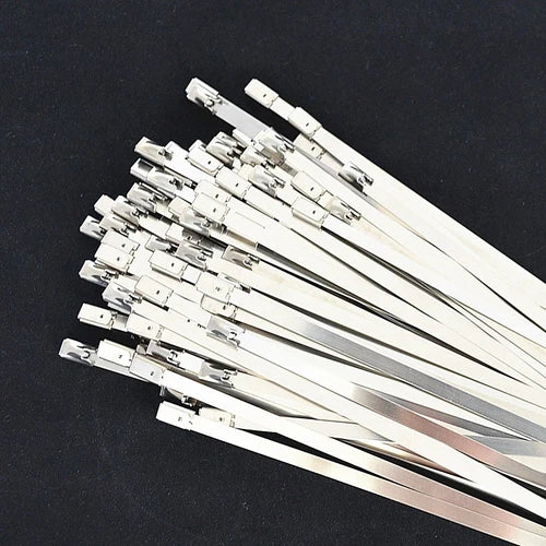 100Pcs Wrap Straps Self Locking Cable Ties Chrome 12"Stainless Steel Header
