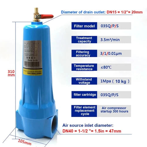 1PC 024 Oil Water Separator Air Compressor QPS Compressed Air Precision Filter