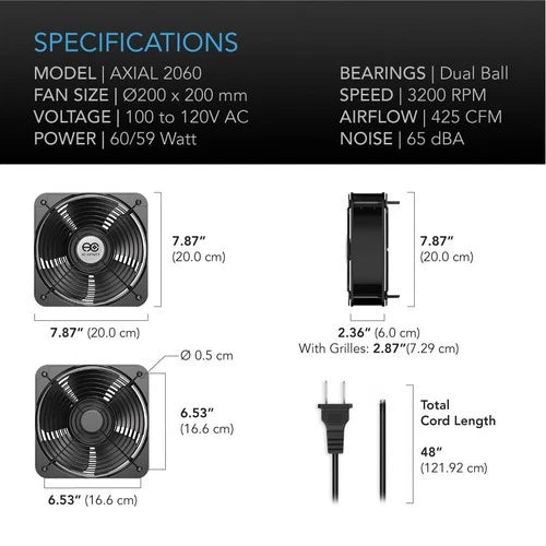 1X Dual Ball Cooling Muffin Axial Fan High-Speed 120V AC HS2060A-X 200x200x60mm