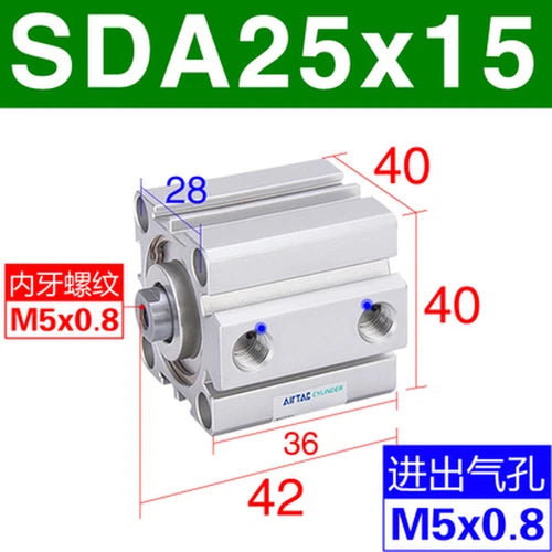 1PC  AirTAC SDA25X5/10/15/20/25/30/35/40/45/50 Thin Air Cylinder 5~50mm Stroke