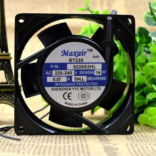 1 PCS Maxair Fan BT220 9225B2HL AC 220V-240V 0.07A 9025 9CM 2 wire Cooling fan
