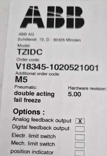 V18345-1020521001  ABB V183451020521001 Valve Positioner