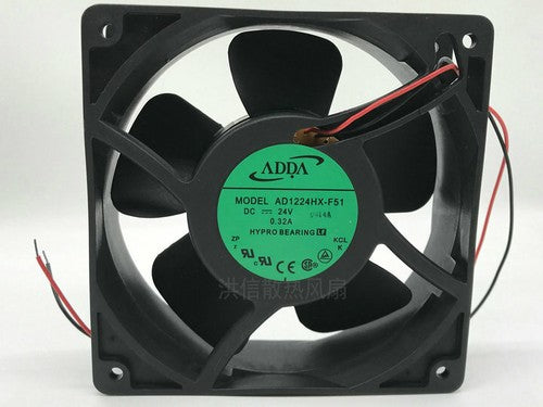 1 PCS ADDA Fan AD1224HX-F51 DC 24V 0.32A 120*38MM 2 Wire plastic cooling fan