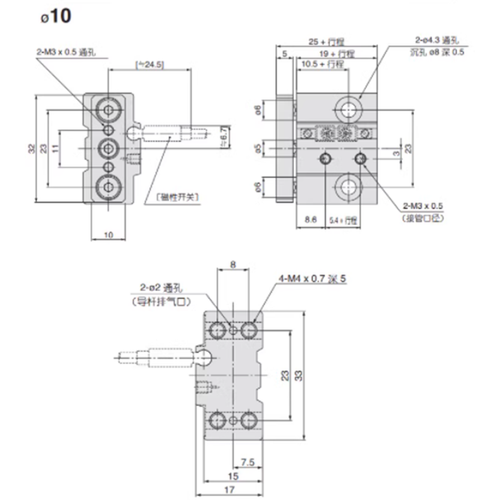 1pc MGJ10-25 Mini With Guide Rod Three Axis Pneumatic Air Piston Cylinder