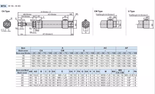 1PC MTA 16*10mm cylinder Single acting Spring return Spring entend