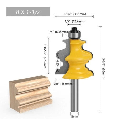 Shank Architectural Molding Router Bit Profile Edge Cutter Set 1/4" 1/2" 8mm