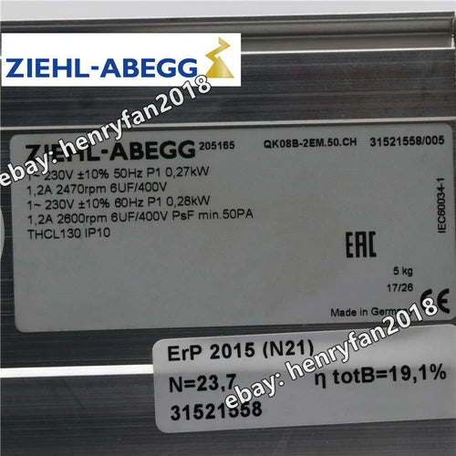 Ziehl-abegg QK08B-2EM.50.CH Cross Flow Fan 1~ 230V 1.2A 0.27/0.28KW Cooling Fan