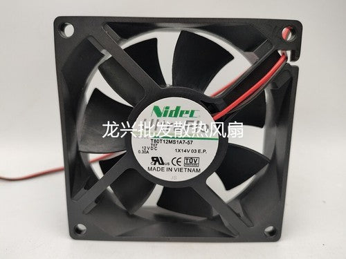 1 PCS NIDEC Fan T80T12MS1A7-57 T07 DC12V 0.30A 8CM 8025 2 wire cooling fan