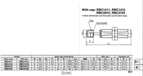 SMC RBC1412 Shock Absorber With cap O.D. thread size 14mm Stroke 12mm#zy #P