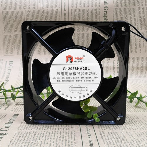 1 PCS DELIXI Fan G12038HA2SL AC 220V 120*120*38MM 2 Wire Aluminum frame fan