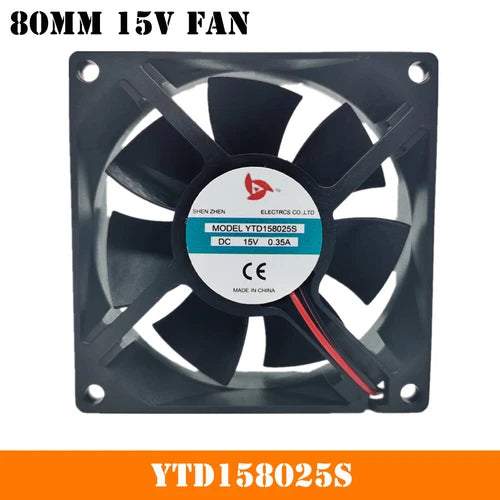 1X For YTD158025S DC15V 0.35A 2-wire 80x80x25mm Cooling Fan 80mm 15V Fan 8cm