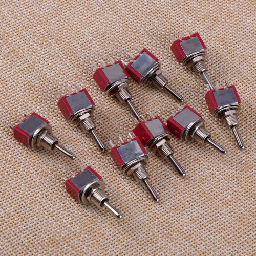 10X MTS-123 AC  Red 3 Pin 3 Position ON-OFF-ON SPDT Mini Momentary Toggle Switch