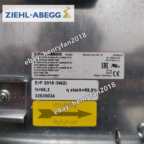 Ziehl-abegg Fan GR35C-2DD.6K.1R 163655 400V 2.1KW 2740RPM Inverter Cooling Fan