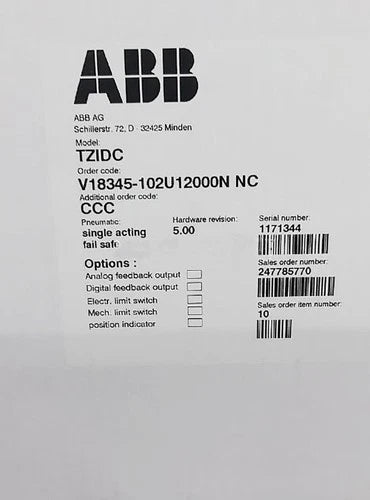V18345-102U12000N  ABB V18345102U12000N Valve Positioner