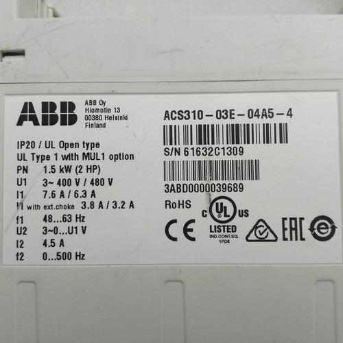 1pc  Abb Inverter ACS310-03E-04A5-4 3P AC380V~480V 1.5KW Free shipping