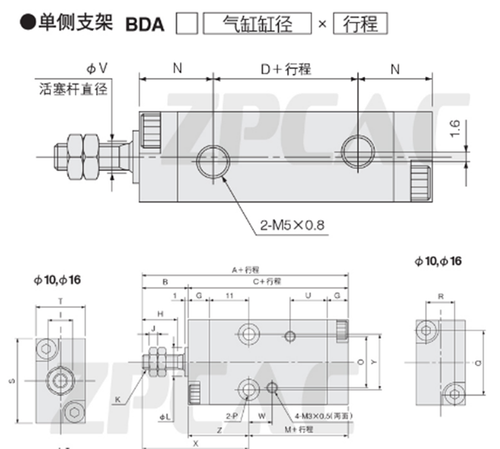 1pc BDAS16X10 free installation cylinder