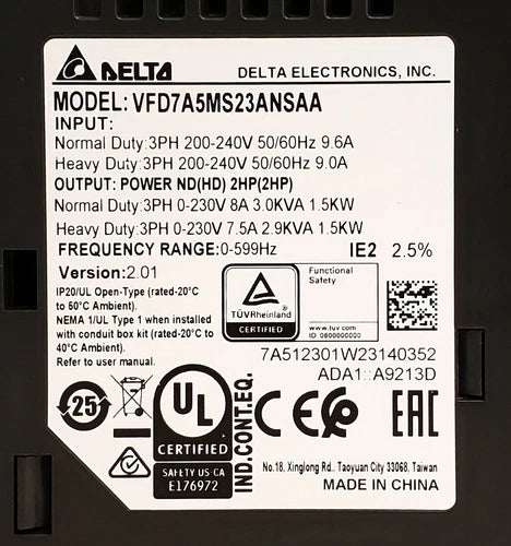 1pcs  Delta Vfd7a5ms23ansaa Inverter Free delivery