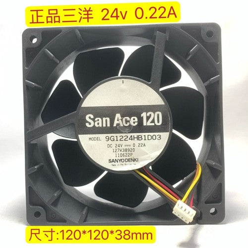 1 PCS Sanyo Fan 9G1224HB1D03 DC24V 0.22A 12038 12cm 3-wire cooling fan