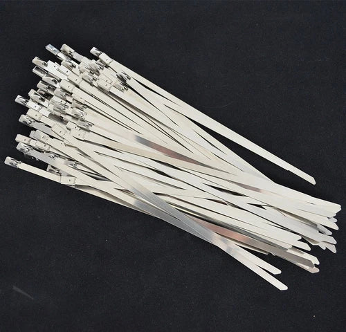 100Pcs Wrap Straps Self Locking Cable Ties Chrome 12"Stainless Steel Header