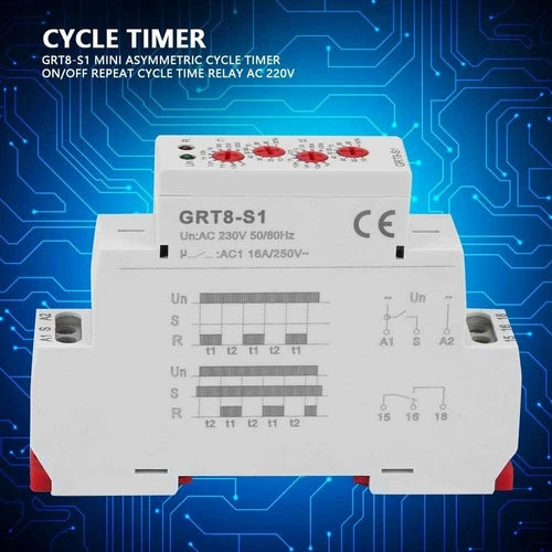 Mini Asymmetric Cycle Timer ON/Off Repeat Cycle Time Relay AC/DC12-240V GRT8-S1