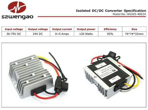 Isolated Power Module 36V/48V/60V To 24V 5A Step-down DC-DC Regulated Power 120W