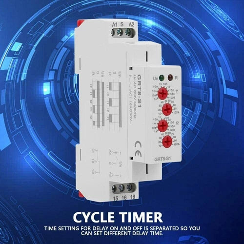 Mini Asymmetric Cycle Timer ON/Off Repeat Cycle Time Relay AC/DC12-240V GRT8-S1