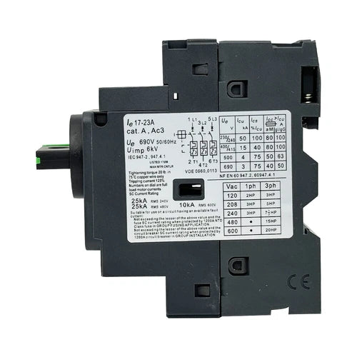 GV2P21 3P 17-23A thermal magnetic with rotary knob Motor circuit breaker Deca