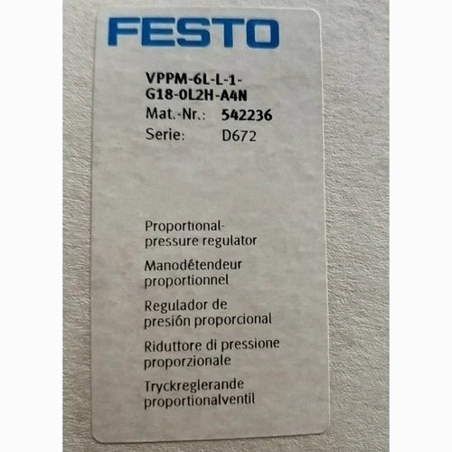 One Festo VPPM-6L-L-1-G18-0L2H-A4N 542236 Proportional Valve