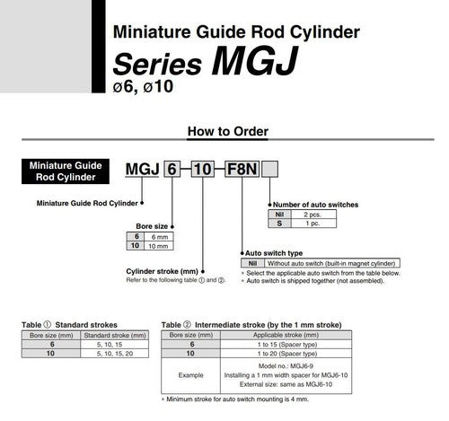 For SMC MGJ6-5 Miniature Guide Rod Cylinder Bore size 6mm