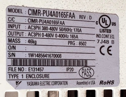 CIMR-PU4A0165FAA  Yaskawa CIMRPU4A0165FAA Inverter
