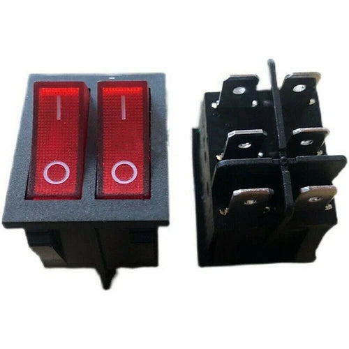 2pcs Double Button Rocker Switch 6Pins 16A 250VAC Red Lamp RK1-23