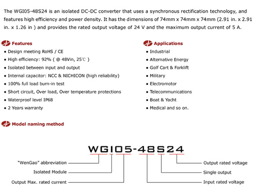 Isolated Power Module 36V/48V/60V To 24V 5A Step-down DC-DC Regulated Power 120W