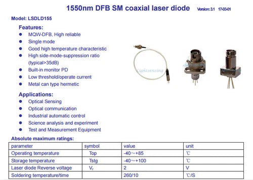 1X DFB Laser Diode 4mW DJKFC Casendusty LAB  Fiber Output Power 1550nm