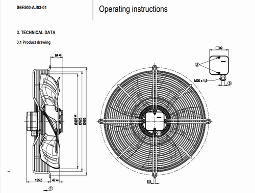 Cooling Fan Ebmpapst Fan S6E500-AJ03-01 Axial Fan 1~ 230V 390W 1.72A φ500MM