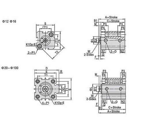 SDA25 x 25 Pneumatic SDA25-25mm Double Acting Compact AIR Cylinder