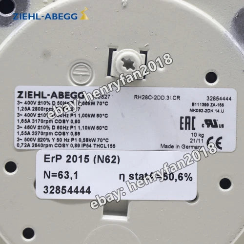 RH28C-2DD.3I.CR 163827 Ziehl-abegg AC Fan 400V 0.66/1.10KW IP54 Centrifugal Fan