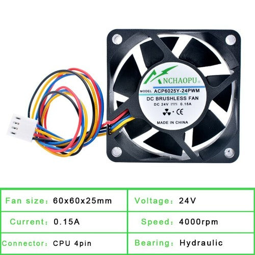 ACP6025Y-24PWM 6cm 60x60x25mm DC24V 0.15A 4pin cooling fan