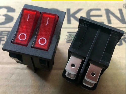 2pcs Double Button Rocker Switch 6Pins 16A 250VAC Red Lamp RK1-23