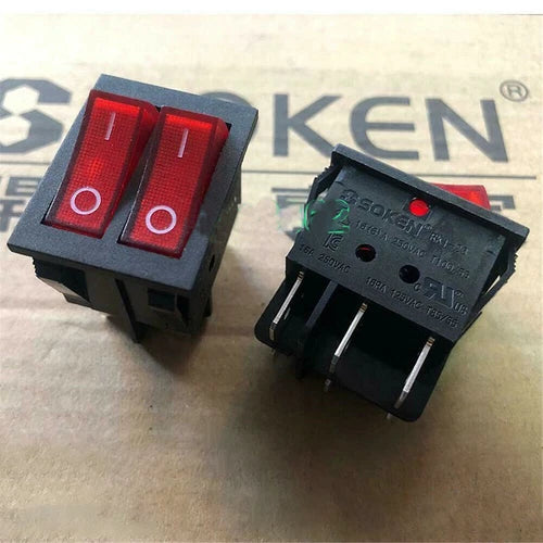 2pcs Double Button Rocker Switch 6Pins 16A 250VAC Red Lamp RK1-23