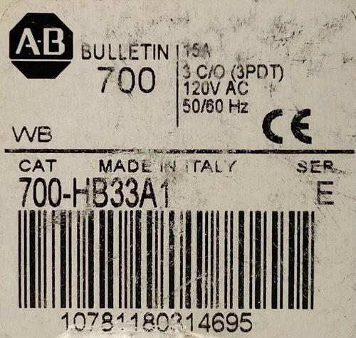 1PC Bulletin 700 Relay SER E 15A 120VAC   700-HB33A1