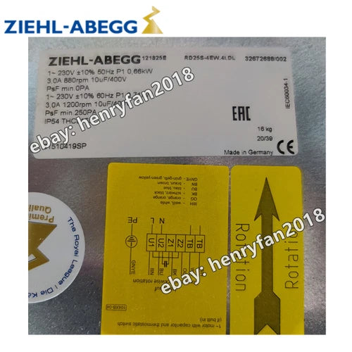 Ziehl-abegg RD25S-4EW.4I.DL Centrifugal Fan 230VAC 0.66KW Inverter Cooling Fan