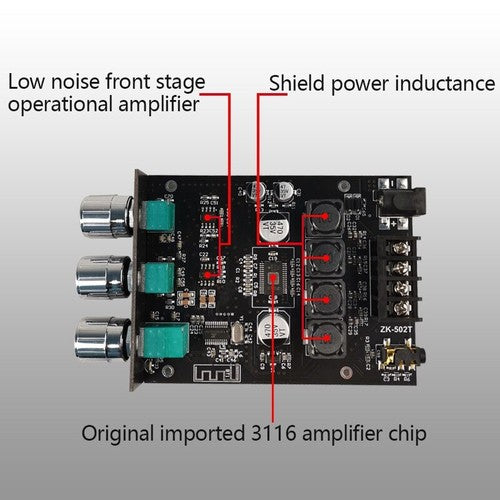 ZK-502T TPA3116D2 Bluetooth 5.0 Audio Amplifier Board Module 2.0 Channel 50W*2
