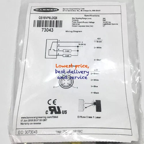1PCS   Diffuse Photoelectric Laser Sensor    QS18VP6LDQ5