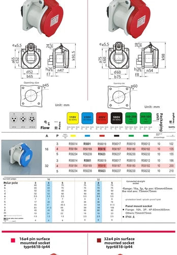 1PC Waterproof Industrial TYPR2618 Connector 16A 4-Pin
