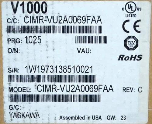 CIMR-VU2A0069FAA  Yaskawa CIMRVU2A0069FAA Inverter Drive